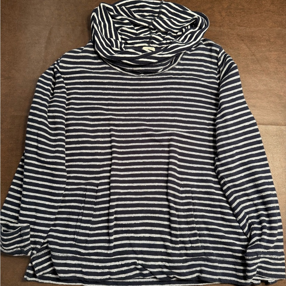 J. Crew Blue and White Cowl Neck Sweater